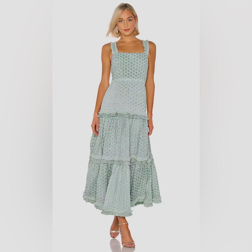 NWT Alexis Sage Green ‘Milada’ Ruffled Broderie Anglaise Maxi Dress, Size XL